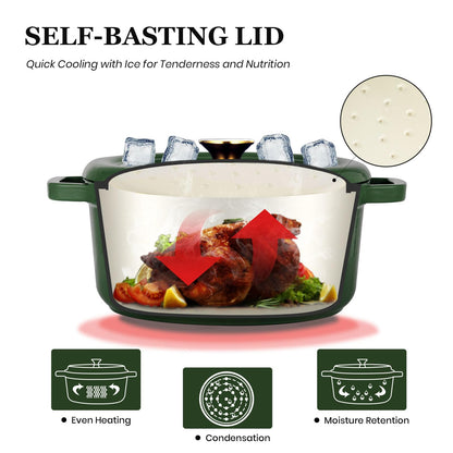 Overmont Bräter Dutch Oven Gusseisen Emailliert 26cm - Dunkelgrün