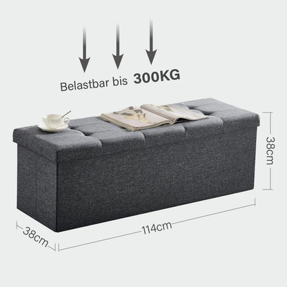 Zedelmaier Sitzbank mit Stauraum, faltbar, Leinen, Grau, 114x38x38 cm