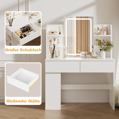 Airfish Schminktisch mit LED Beleuchtung und Spiegel, Weiss
