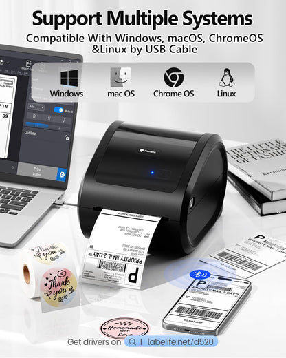 Phomemo D520BT Bluetooth Etikettendrucker 4x6 – Schwarz
