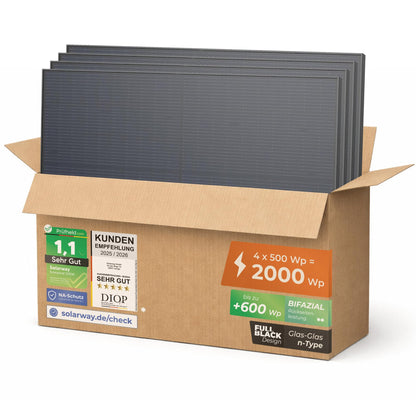 Solarway Solarpanel 500W Full Black Bifazial Glas/Glas PV-Modul mit schwarzem Doppelglas