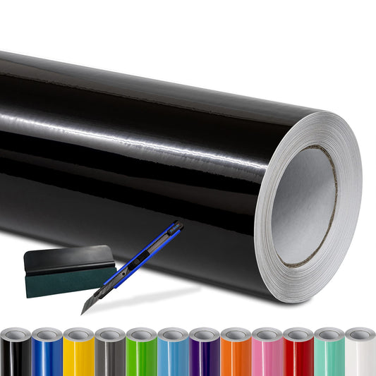 Folindo® Autofolie Car Wrapping Folie - Schwarz Glanz 15x1.52m. Glänzende schwarze Selbstklebefolie zur Fahrzeugvollverklebung.