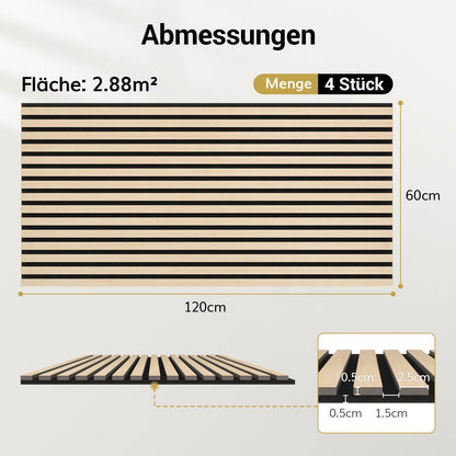 TONOR Akustikpaneele Holz Eiche, 4er Set Wandpaneele 120 x 60 cm