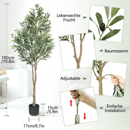 Oc'leaf Grosser Künstlicher Olivenbaum im Topf - 180cm