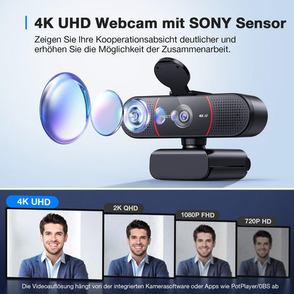 EMEET C960 4K UHD Webcam - Dual Mic, Auto-Lichtkorrektur, Abdeckung