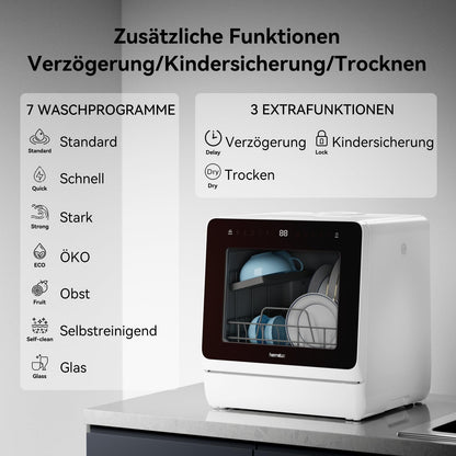 Hermitlux Tischgeschirrspüler Mini – 5 Massgedecke, 5L Tank