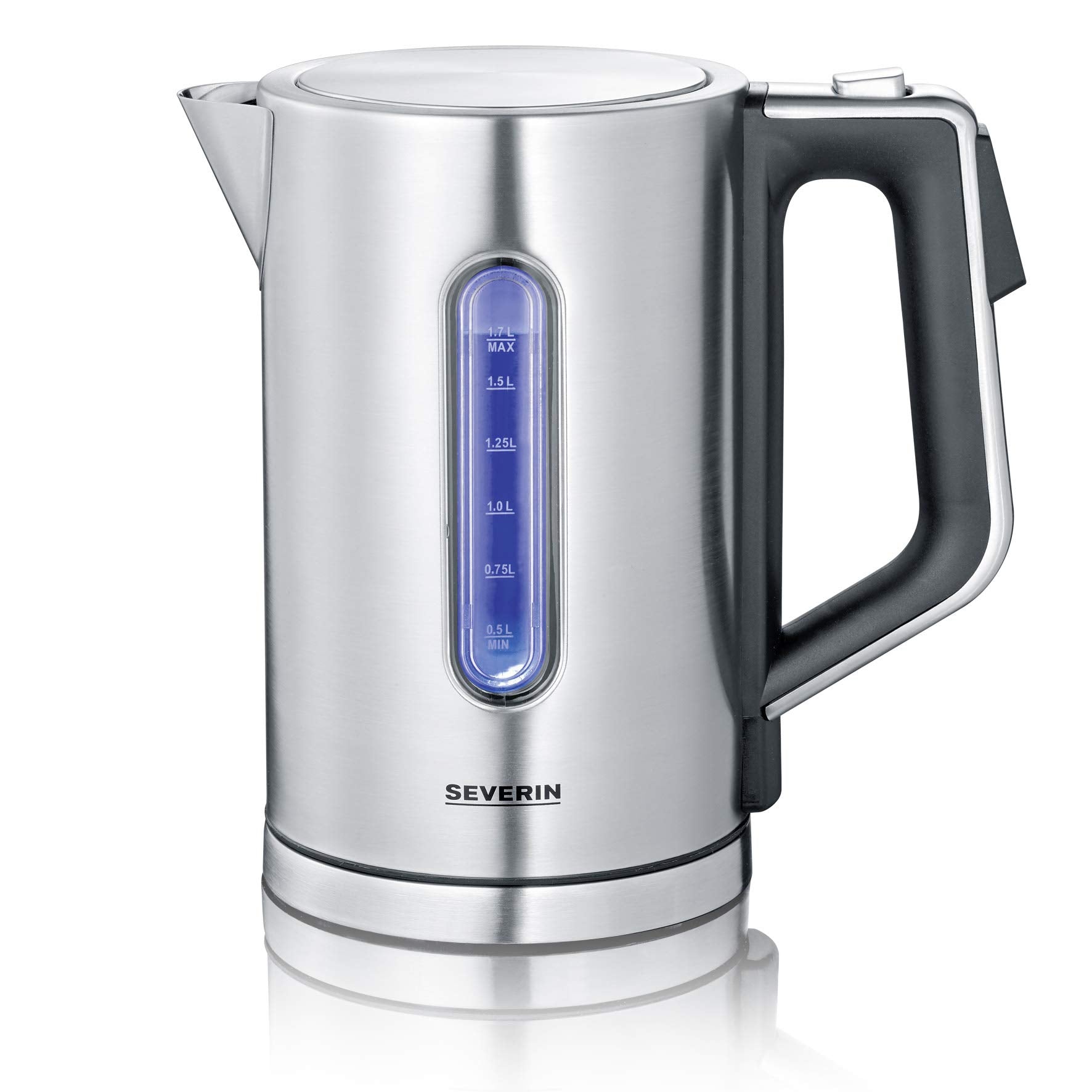 SEVERIN Wasserkocher WK 3418, 1,7 l, 3000 W, Edelstahl/schwarz mit schwarzem Kunststoffgriff
