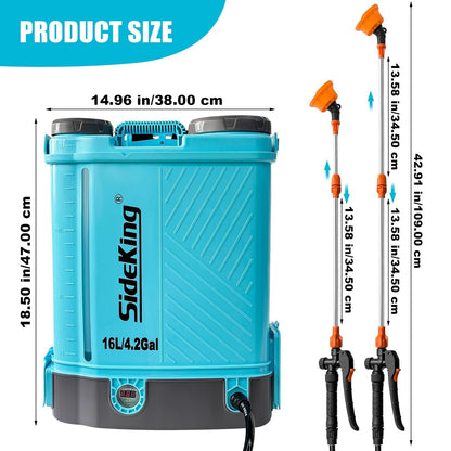 SideKing Akku Drucksprüher 16L Rückenspritze mit Teleskoplanze, 7 Bar