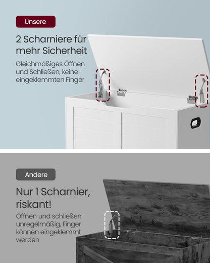 VASAGLE Sitzbank mit Stauraum, Schuhbank, Landhausstil, wolkenweiss