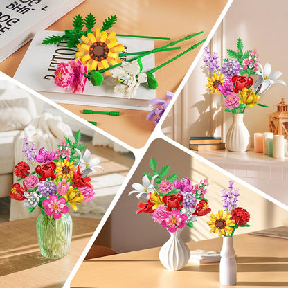 PLAXSOON Blumen Bauset C9250, Blumenstrauss Bausteine, 1464 Teile