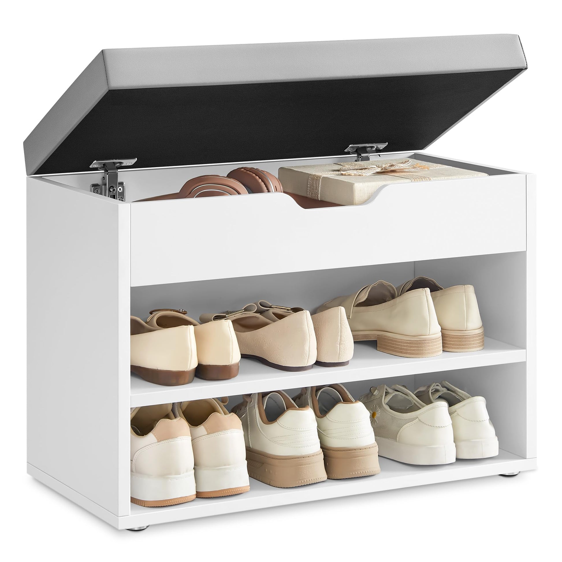 VASAGLE Schuhbank LHS020W01, Sitzbank mit Stauraum, wolkenweiss, gepolstertes Sitzkissen