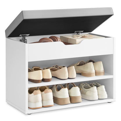 VASAGLE Schuhbank LHS020W01, Sitzbank mit Stauraum, wolkenweiss, gepolstertes Sitzkissen