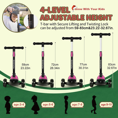 besrey 3-Rad Kinder Tretroller klappbar mit LED-Leuchtrollen