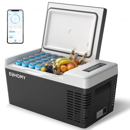 EUHOMY Kompressor Kühlbox 18L Tragbare Kühl- & Gefrierbox – 12/24V 230V, rechteckig, grau. Kühlt/gefriert Lebensmittel mobil.