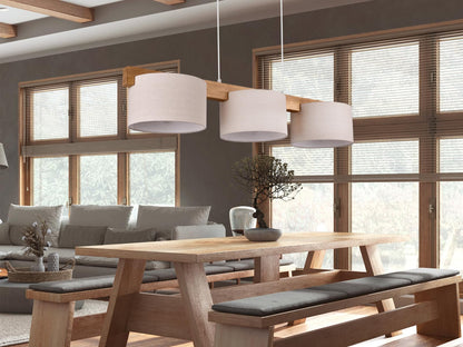 meineWunschleuchte Holzbalken Pendelleuchte – 3-flammig Beige 100cm