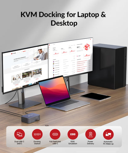 AV Access KVM Docking Station Dual Monitor - 2 PCs, USB-C