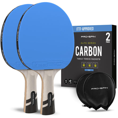 PRO-SPIN Tischtennisschläger Carbon ITTF-zugelassen, Blau, 2er-Pack, rundes Blatt mit konkavem Griff