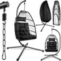 tectake® Hängesessel mit Gestell Indoor/Outdoor – Schwarz. Korbförmige Sitzschale auf Gestell flexibel nutzbar.