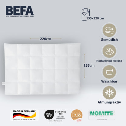 BEFA NATUR Daunendecke Ganzjahr 90% Daunen - 155x220 cm