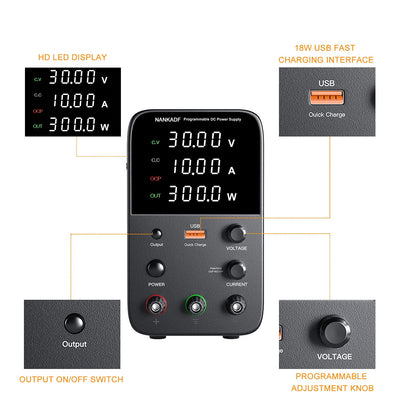 NANKADF Labornetzteil DC Netzgerät 0-30V 10A - Regelbar
