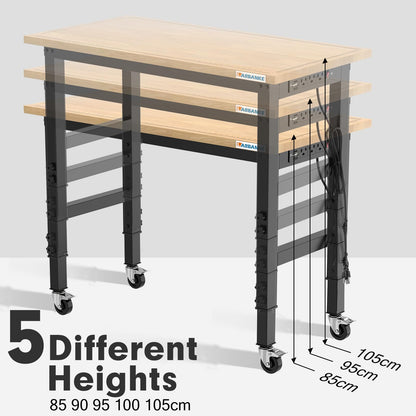 LARBANKE 120CM Schwerlast-Werkbank Hartholz - Höhenverstellbar