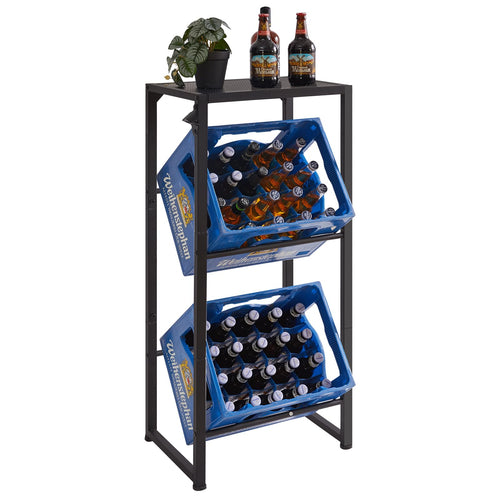 Aibiju Getränkekistenregal 2 Kisten Metall schwarz 46x32x105 cm mit Ablageplatte und Flaschenöffner