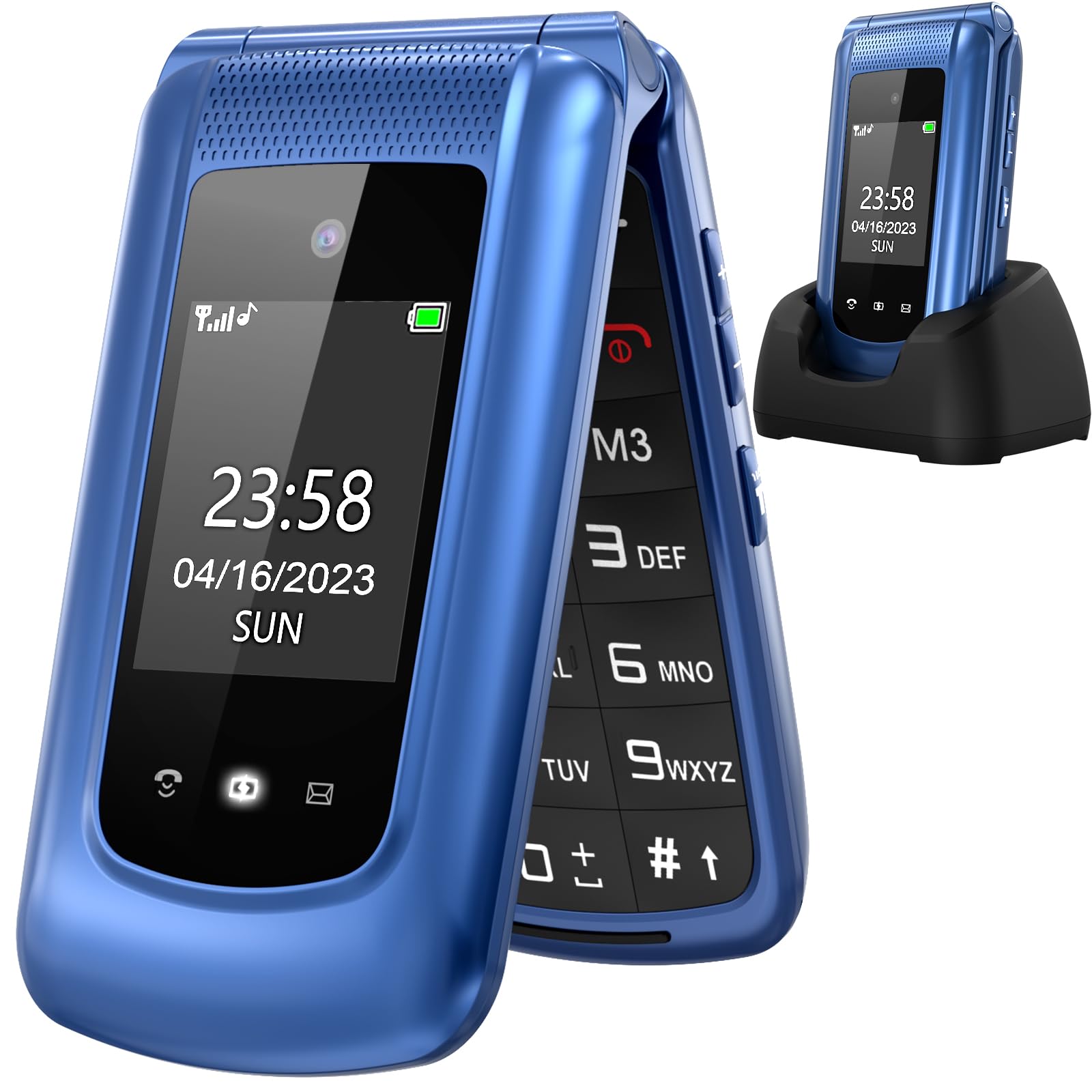 ULEWAY G380D Seniorenhandy Klapphandy mit SOS-Taste, blau, grosse Tasten und Dual-Display
