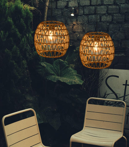 EcoGehen Rattan Hängelampe, batteriebetrieben, 3er-Set, IP66