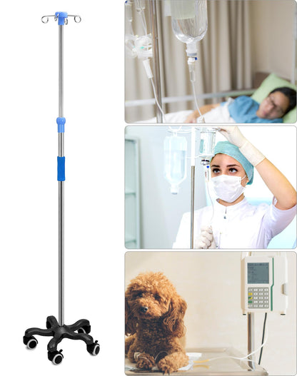 QWORK Infusionsständer mit Rädern, Edelstahl, höhenverstellbar