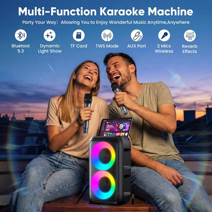 Ankuka Karaoke Maschine mit 2 kabellosen Mikrofonen, 2x15 W