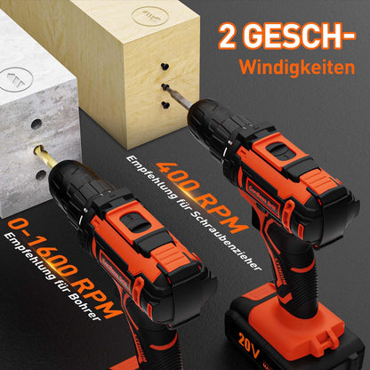 FAHEFANA Akku-Bohrschrauber 20V Set, 2 Akkus, 42 Nm, BH0221S