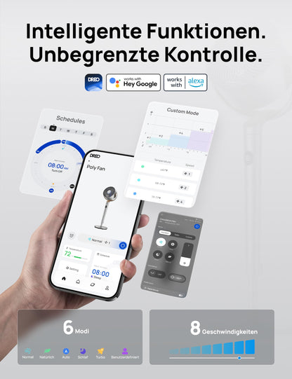 DREO Smart Standventilator mit Wi-Fi, 20 dB leise, höhenverstellbar