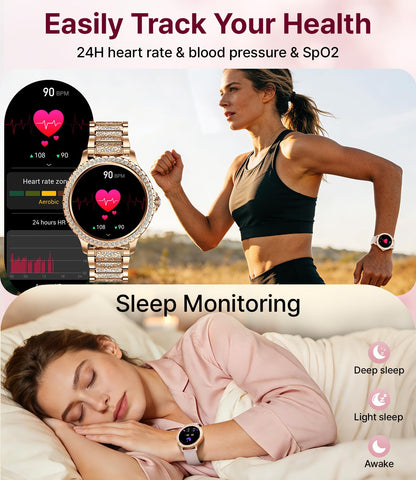 LIGE Smartwatch Damen BW1845D-A, Rosegold Edelstahl, Bluetooth-Anrufe
