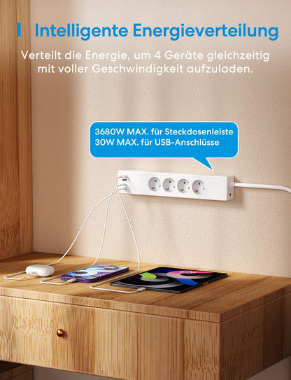 Meross Matter Smart Mehrfachsteckdose GaN USB C 30W WLAN