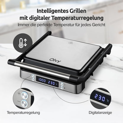 Olvy Sandwichmaker XXL, 3-in-1 Kontaktgrill mit Antihaftplatten