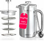Ziruma French Press Edelstahl Kaffeebereiter doppelwandig, 1 Liter, mit 4-stufigem Filtersystem und Dosierlöffel
