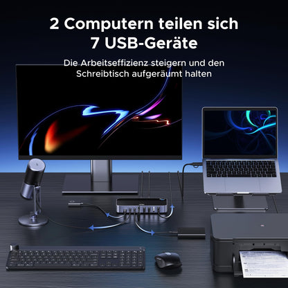 UGREEN USB Switch 2 In 7 Out 10Gbps, KVM Umschalter für 2 PCs