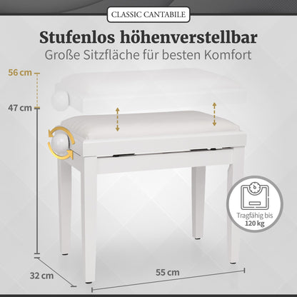 Classic Cantabile Pianobank Weiss-Hochglanz – Höhenverstellbar