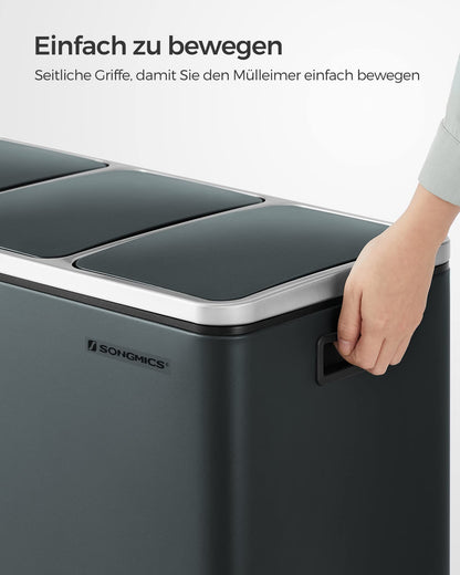 SONGMICS LTB54GS Mülleimer Küche, 3 x 18 L Treteimer, grüngrau