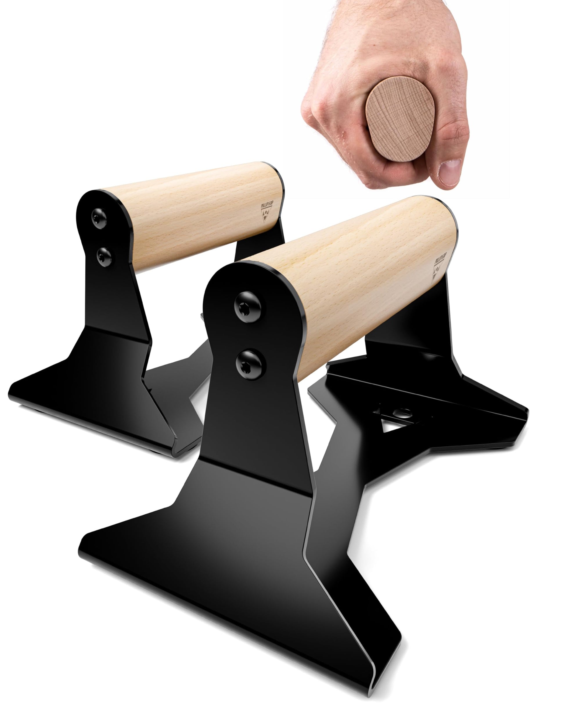 PULLUP & DIP Liegestützgriffe mit Buchenholz-Griff und Stahl, rutschfeste Pads, für Liegestütze und Handstand