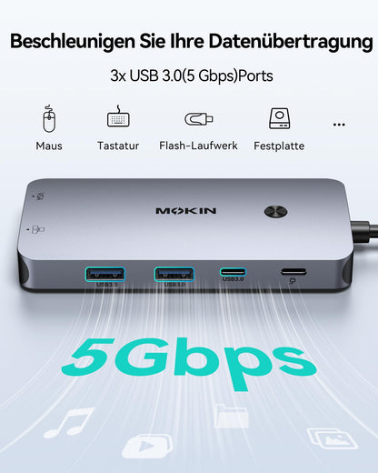 MOKiN USB-C Docking Station 9-in-1 mit Dual HDMI 4K, DisplayPort, VGA
