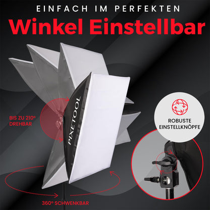 Pixetool Fotostudio Set – 2 Softboxen 50x70 cm mit LED-Lampen
