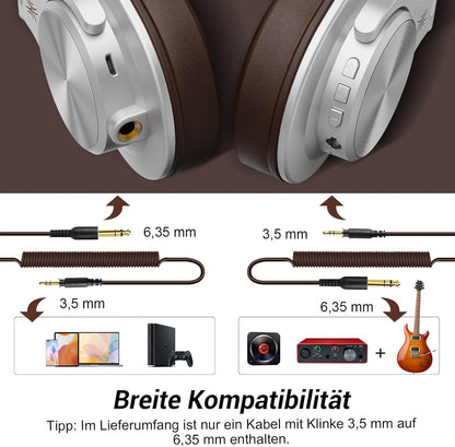 OneOdio A70 Fusion Bluetooth Kopfhörer Over Ear, Silber-Braun