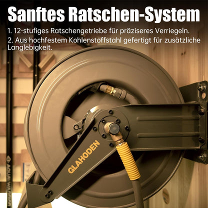 GLAHODEN Doppelarmiger einziehbarer Luftschlauchtrommel - 20M