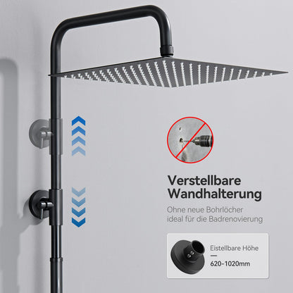 Auralum Regendusche Duschsystem ohne Armatur, Edelstahl Schwarz