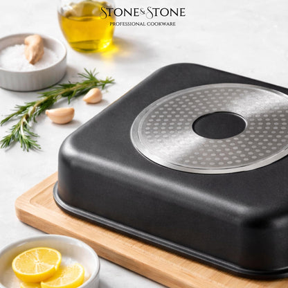Stone&Stone Auflaufform 34x8 cm Antihaft Aluminium mit Glasdeckel