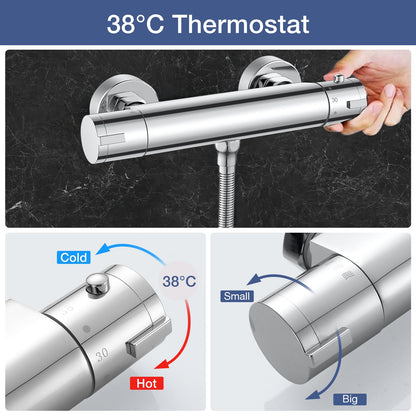 Thermostat Duschsystem mit Brausegarnitur Wandmontage - Chrom 635mm