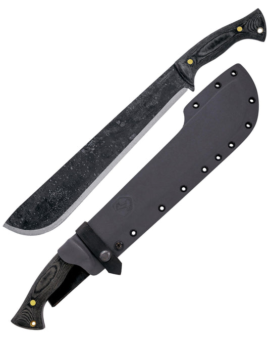 Condor Wastelander Machete. Lange, silberne Klinge, dunkler Griff. Zum Roden und Freischneiden für Bushcraft und Survival.