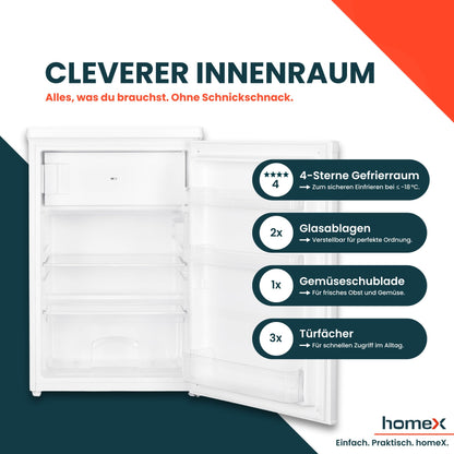 homeX Mini Kühl-Gefrierkombination 109L Weiss - 85cm Hoch