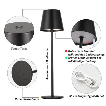 PreeOtti Akku LED Tischlampe kabellos 2er Set, Touch dimmbar, schwarz
